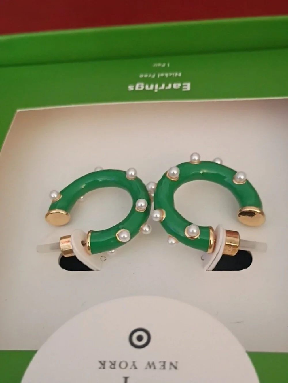 kate spade x Target Green Enamel Earrings with Pearlesque Accents